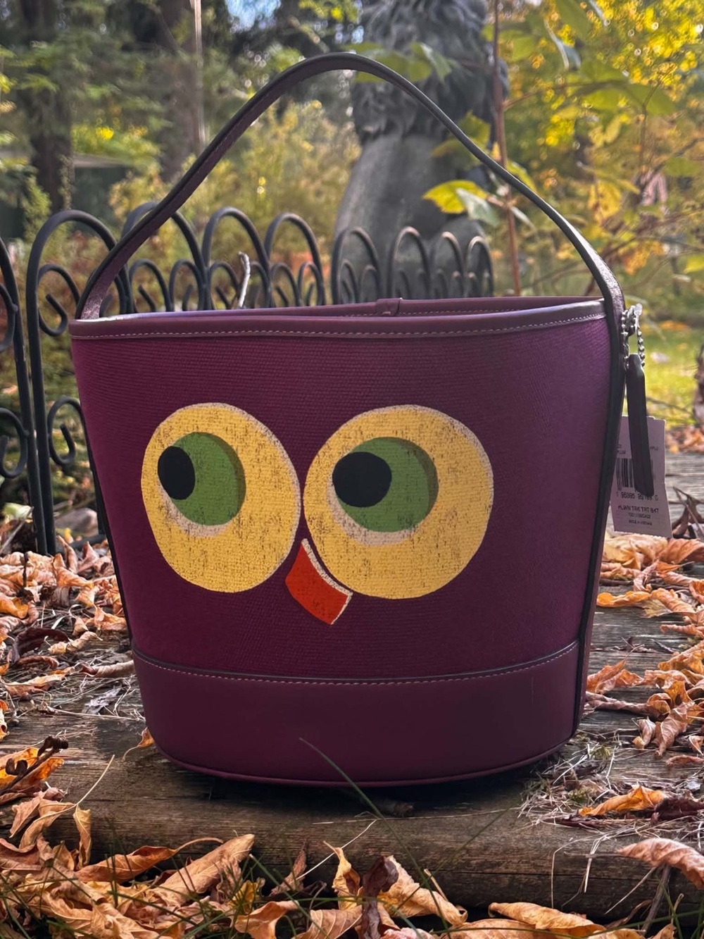 Coach Purple Owl Bucket Tote with Halloween